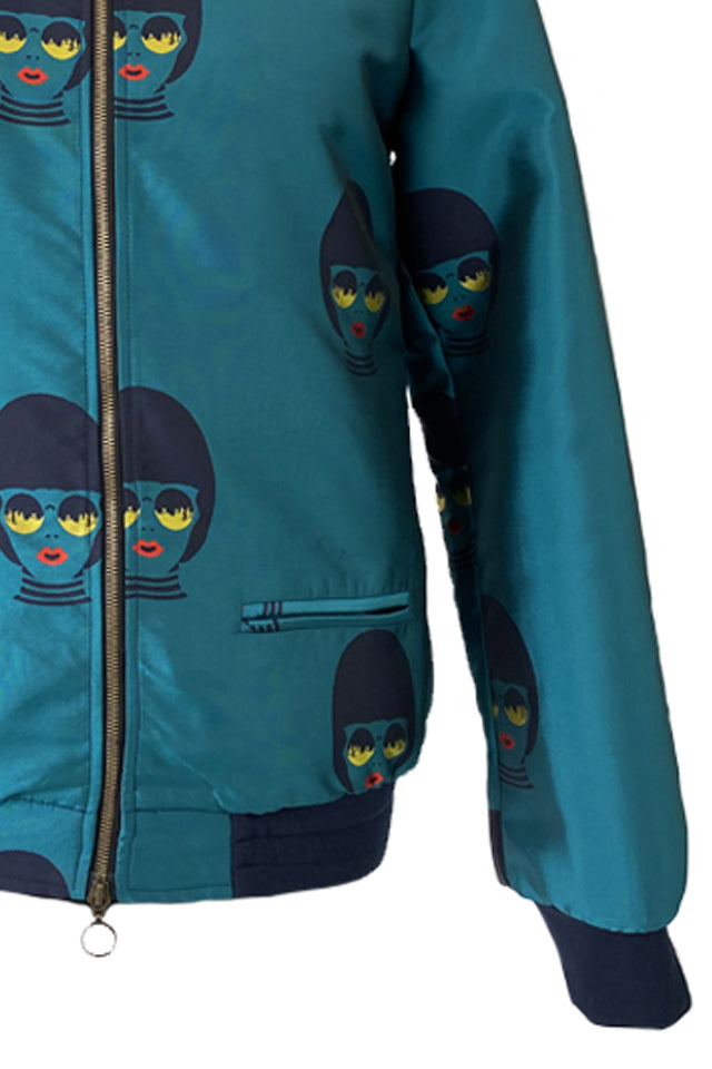 Unisex Bomber Jacket - Woman Print - Turquoise