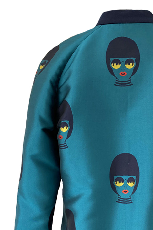 Unisex Bomber Jacket - Woman Print - Turquoise