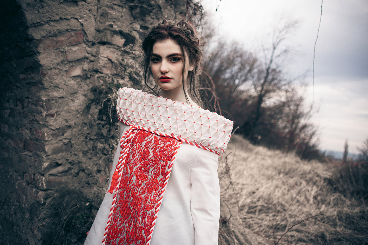 Romanian Folklore Inspired Dress With High Collar