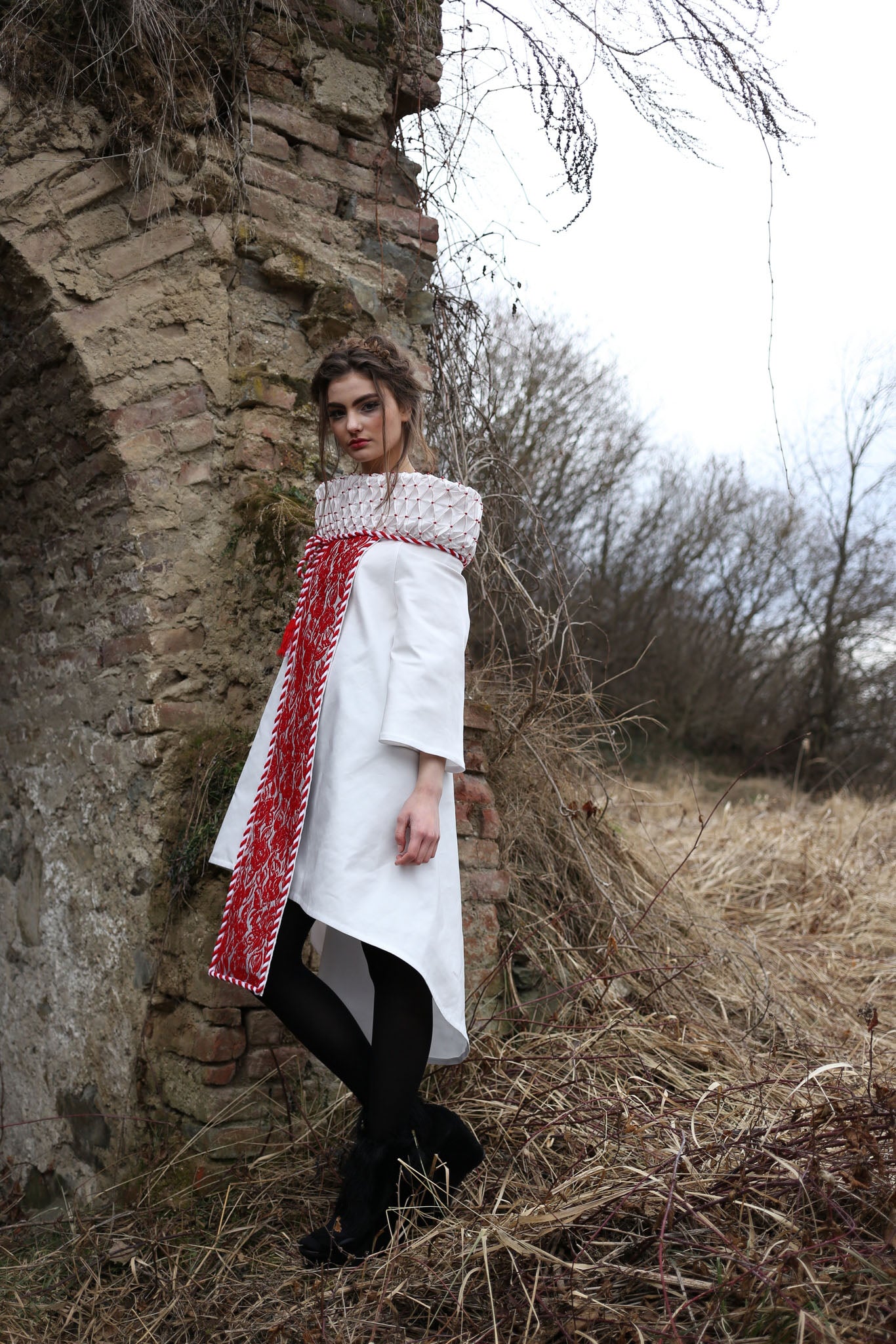 Romanian Folklore Inspired Dress With High Collar – Chic by Vali Cioban Romanian Folklore Inspired Dress With High Collar – Chic by Vali Cioban