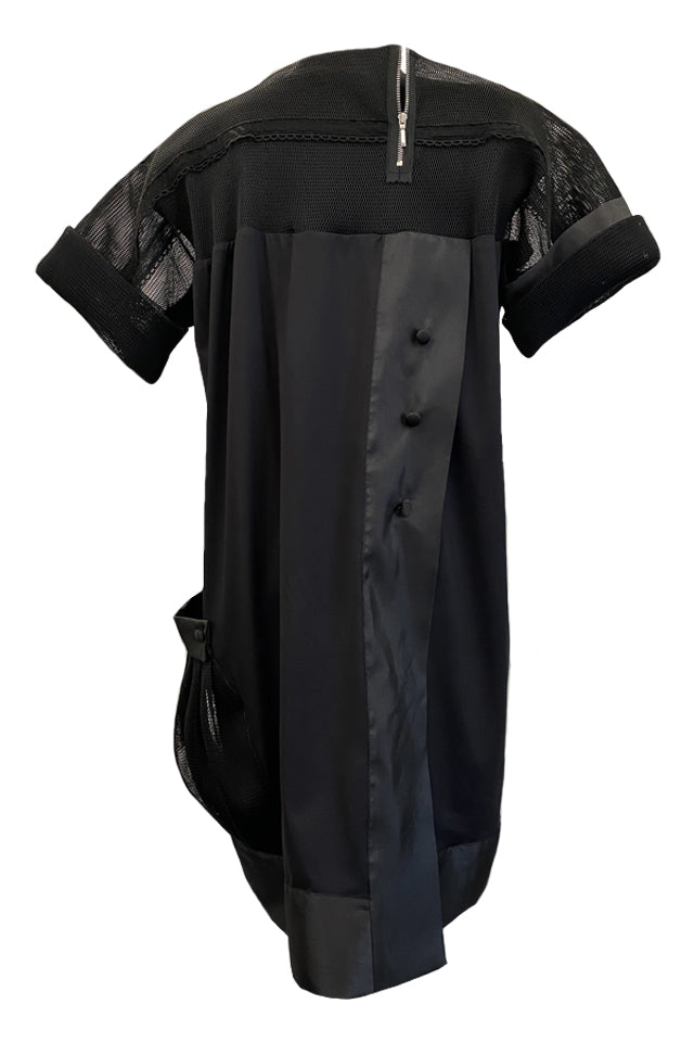 Black Dress With Mesh And Taffeta Details