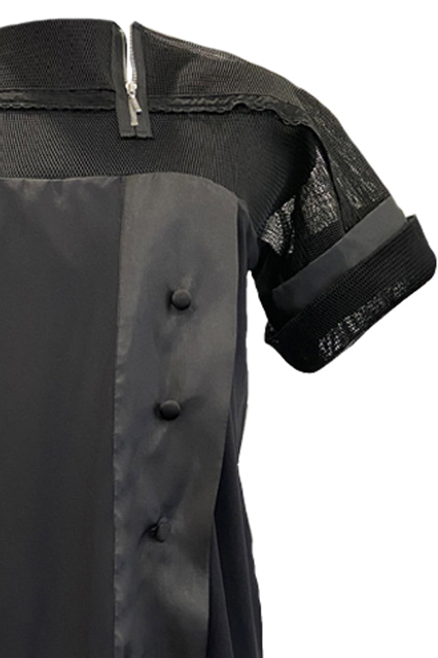 Black Dress With Mesh And Taffeta Details