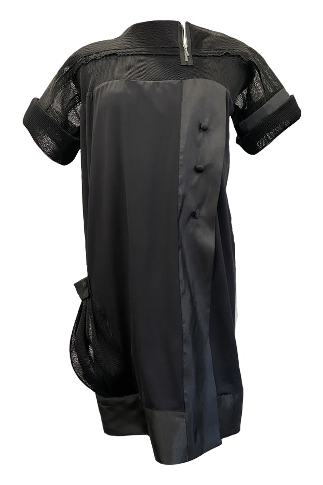 Black Dress With Mesh And Taffeta Details