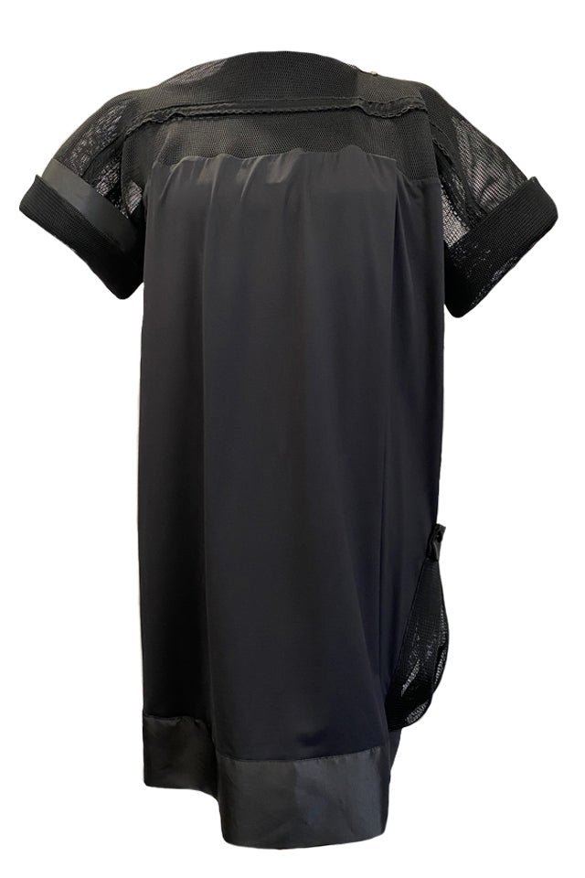 Black Dress With Mesh And Taffeta Details