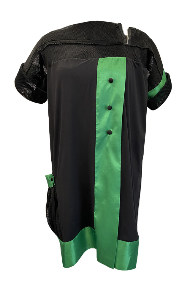 Black Dress With Mesh And Taffeta Details