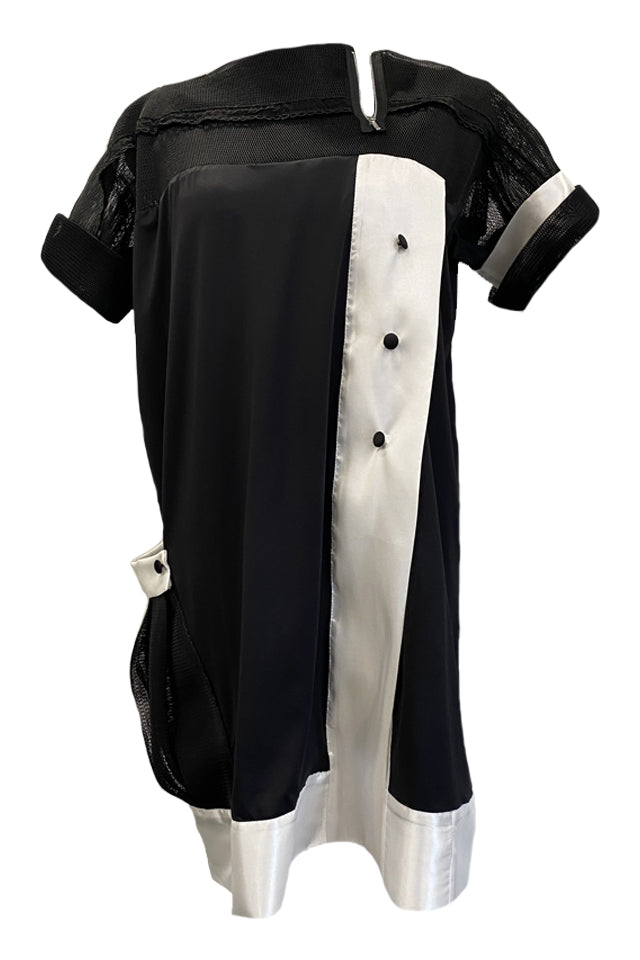 Black Dress With Mesh And Taffeta Details