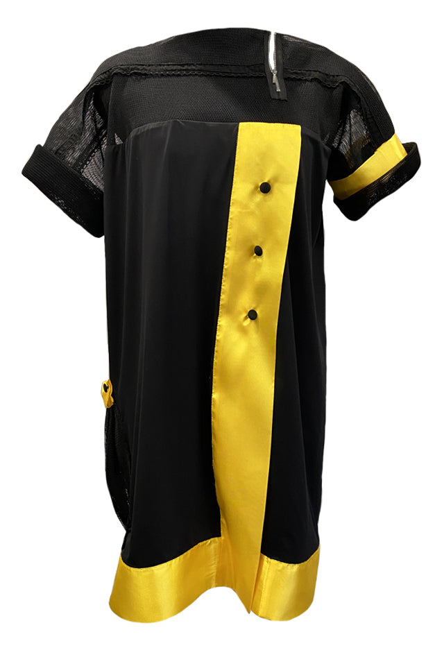 Black Dress With Mesh And Taffeta Details
