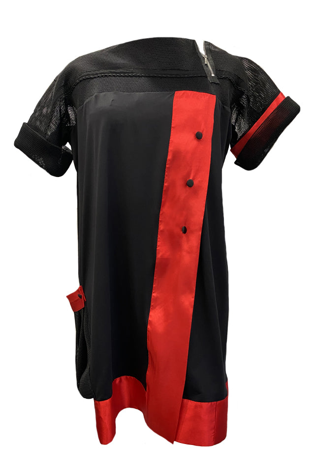 Black Dress With Mesh And Taffeta Details