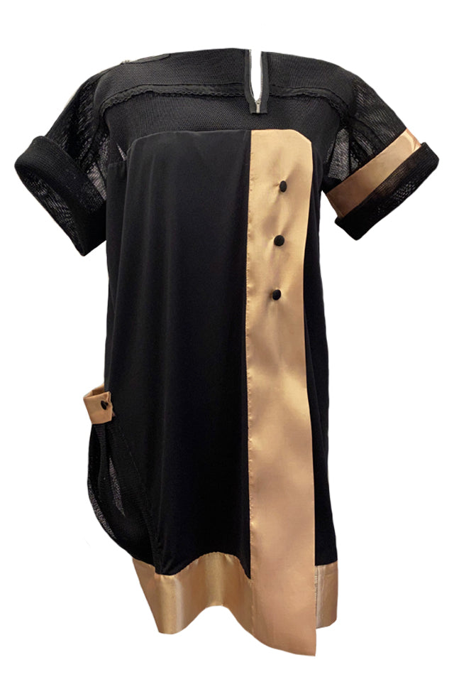 Black Dress With Mesh And Taffeta Details