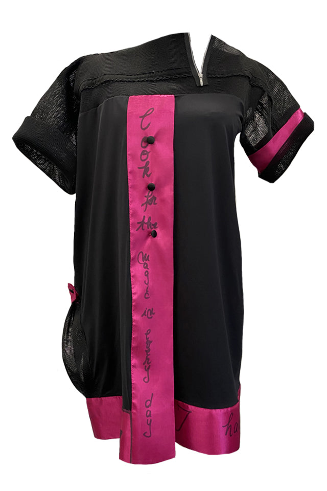 Black Dress With Mesh And Taffeta Details
