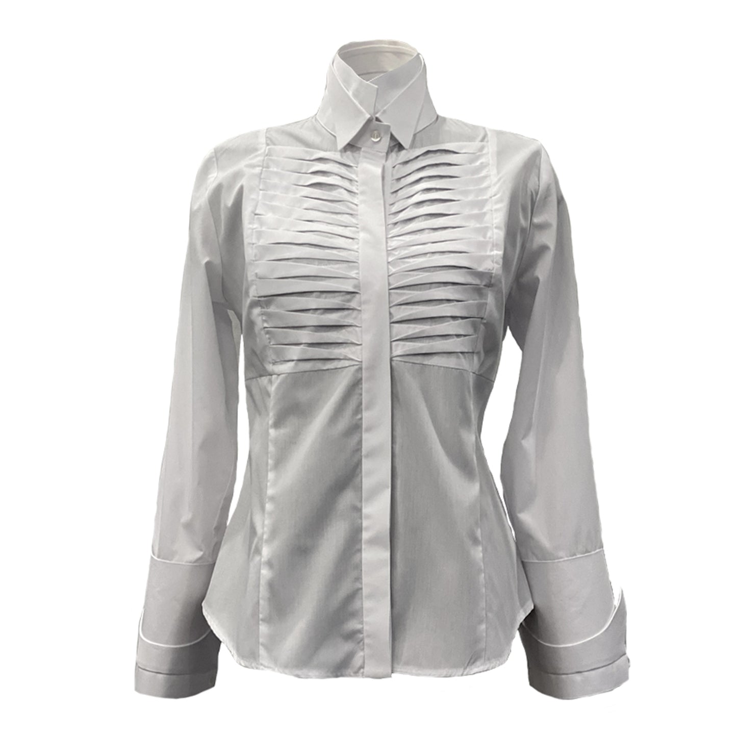 Slim Shirt With A High Collar And Pleats