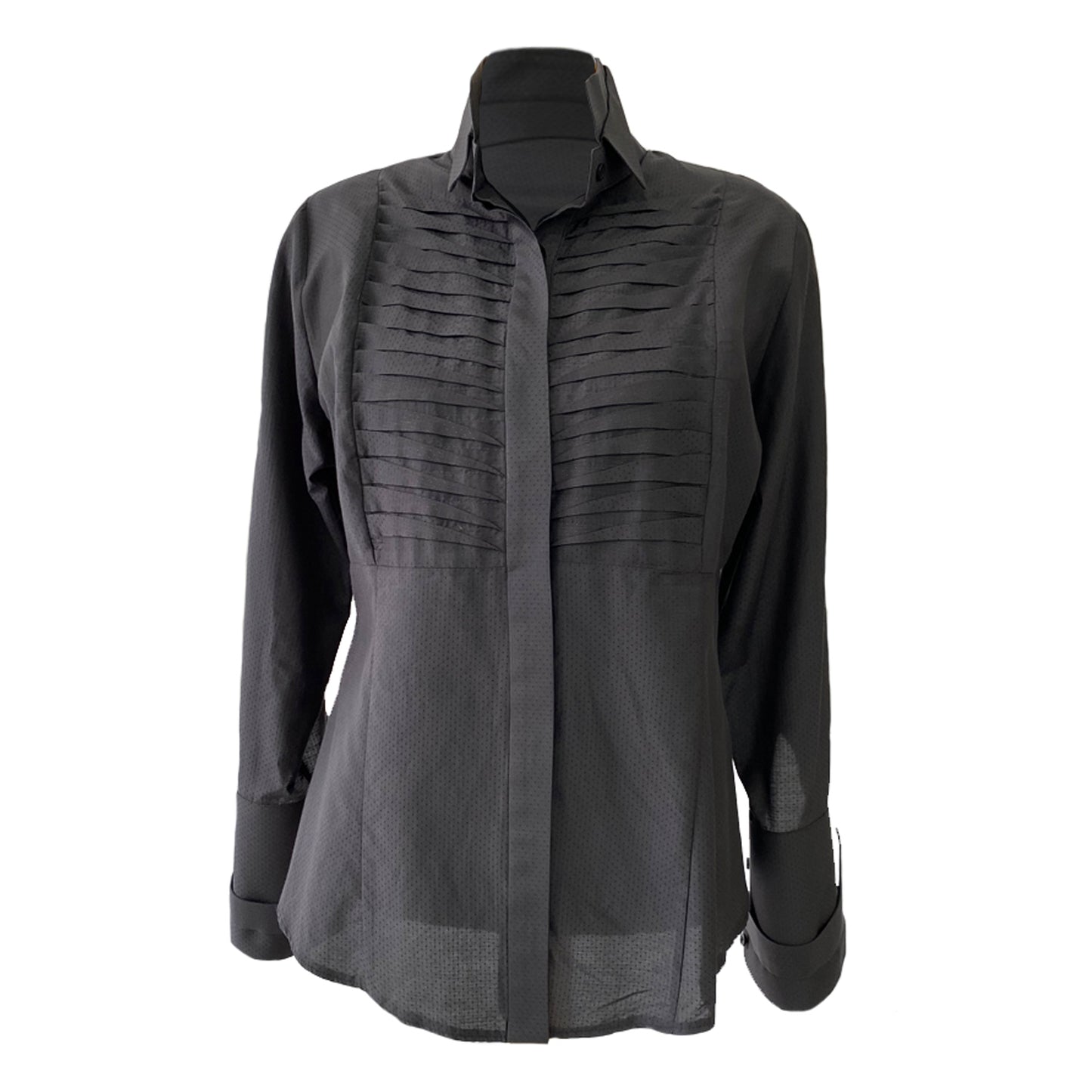 Slim Shirt With A High Collar And Pleats