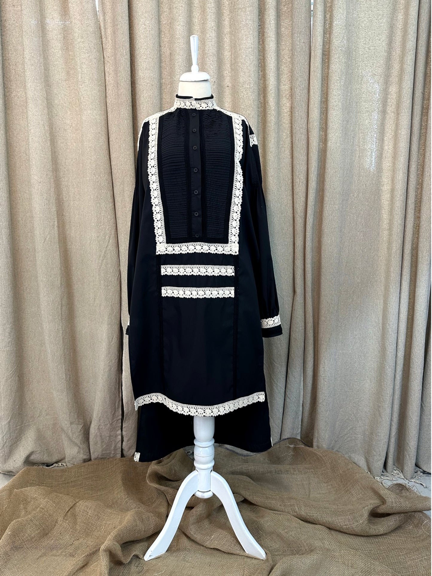 Long Black Shirt With Traditional Lace Details