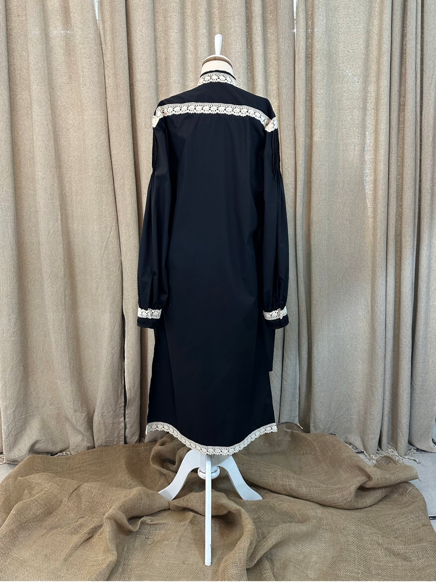 Long Black Shirt With Traditional Lace Details