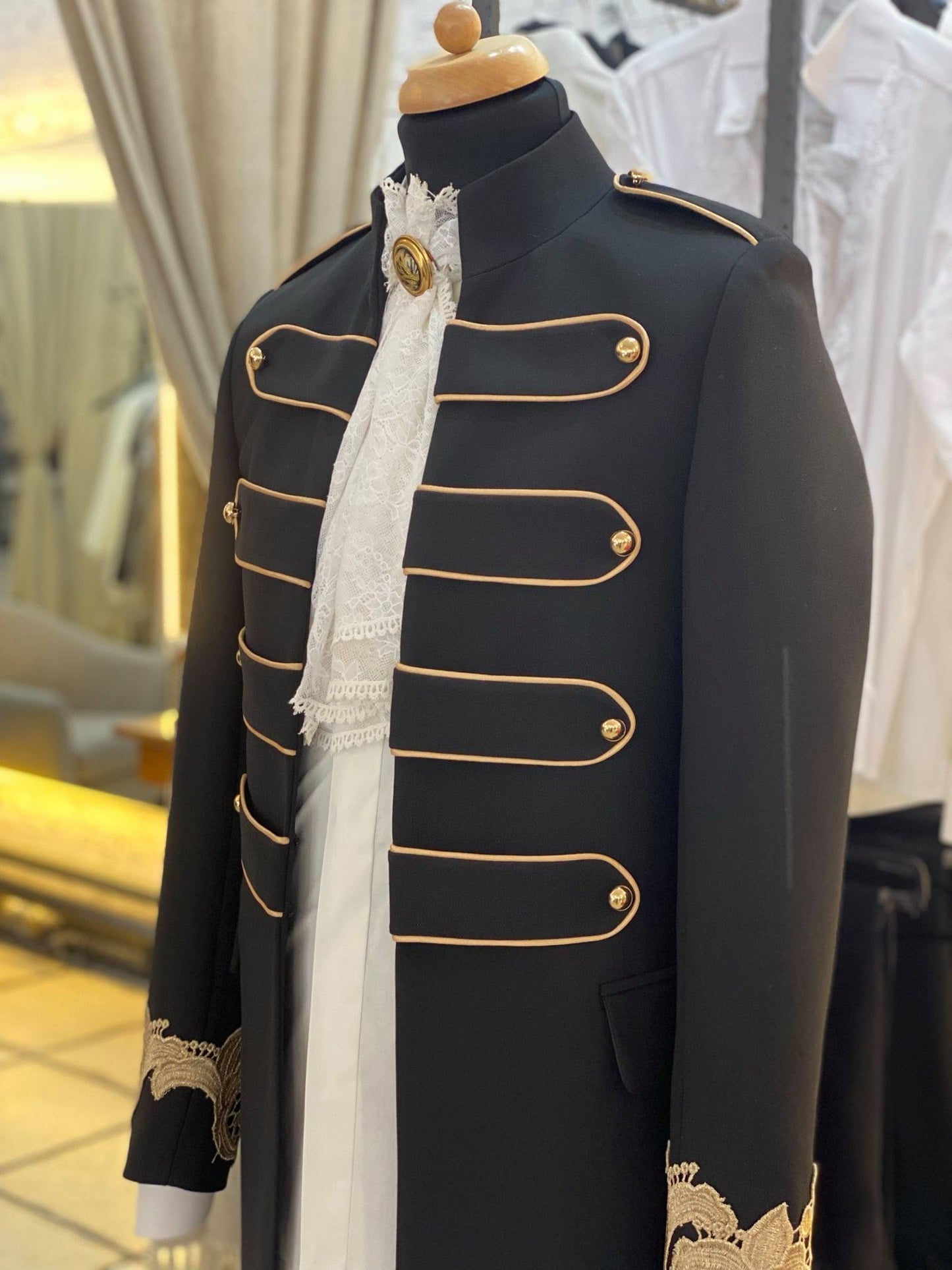 Black Long Coat With Golden Details