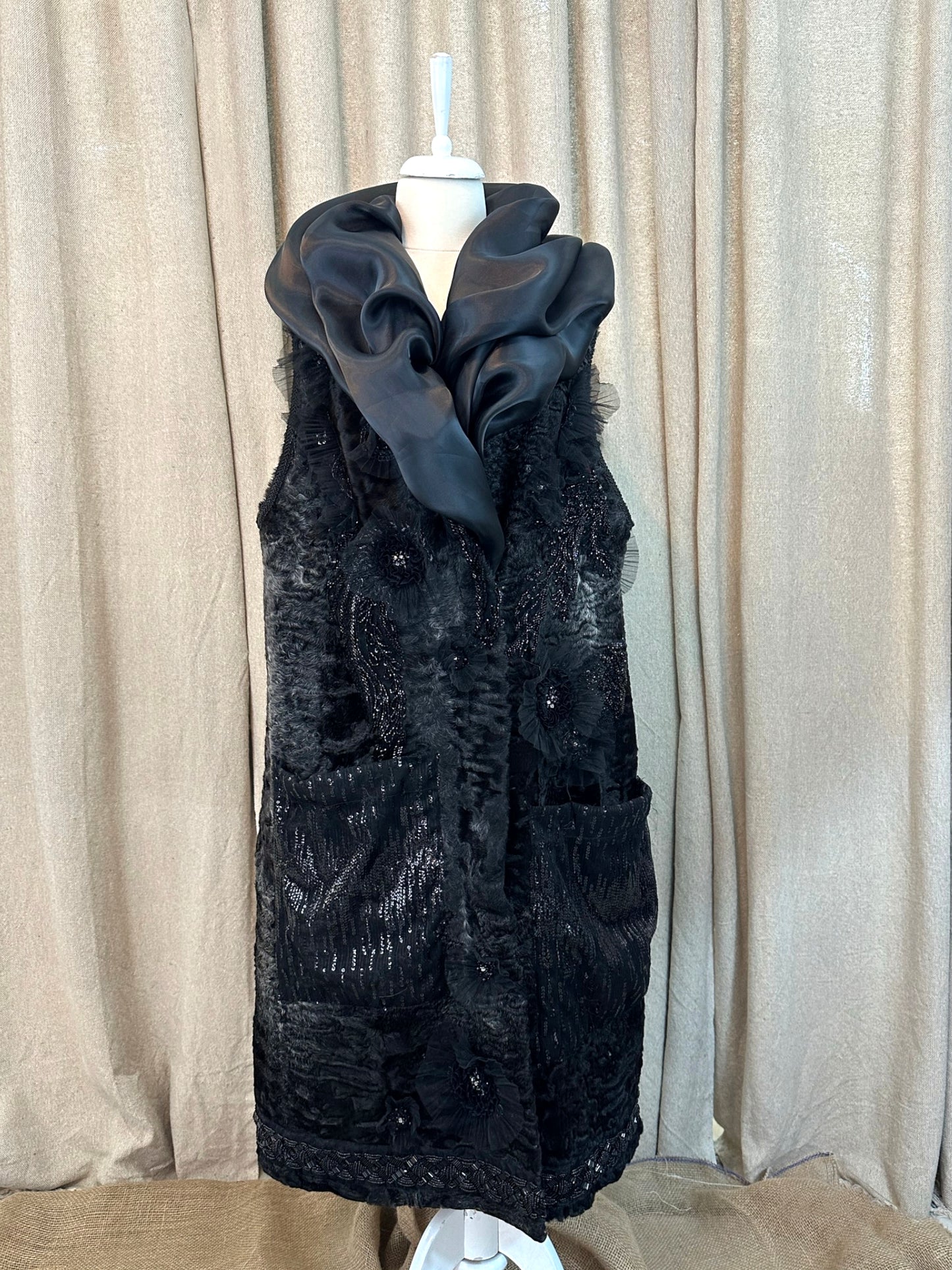Romanian Folklore Inspired Black Fur Vest