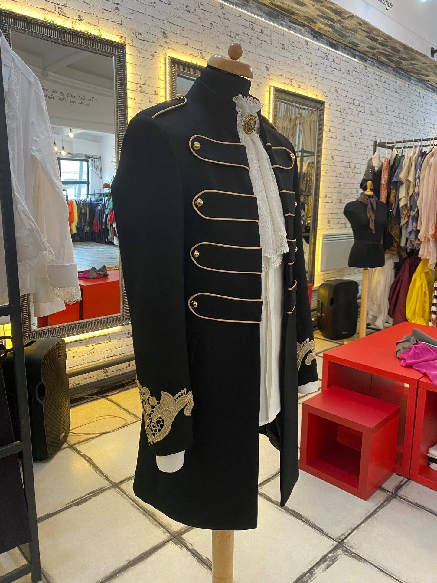 Black Long Coat With Golden Details