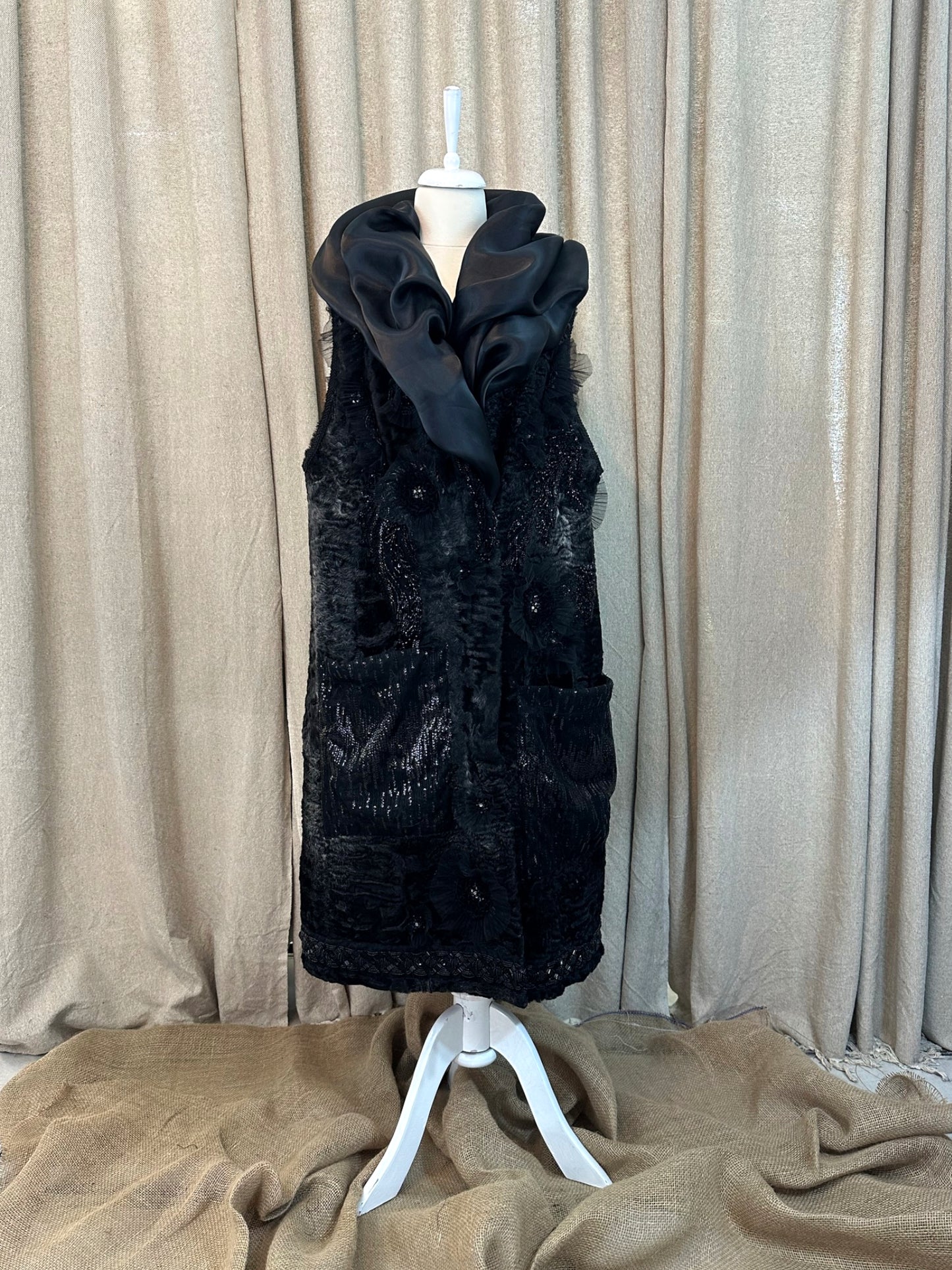Romanian Folklore Inspired Black Fur Vest