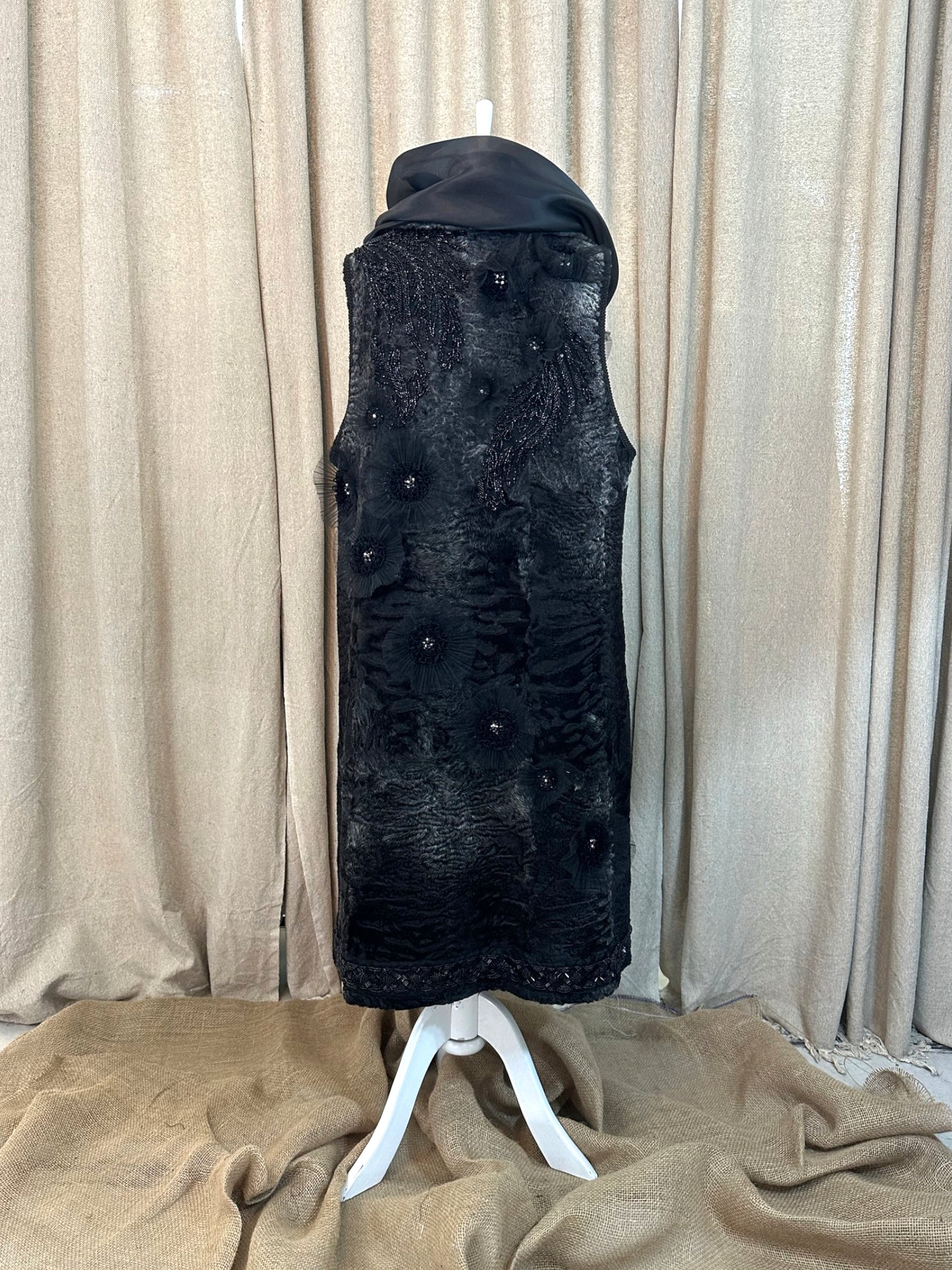 Romanian Folklore Inspired Black Fur Vest