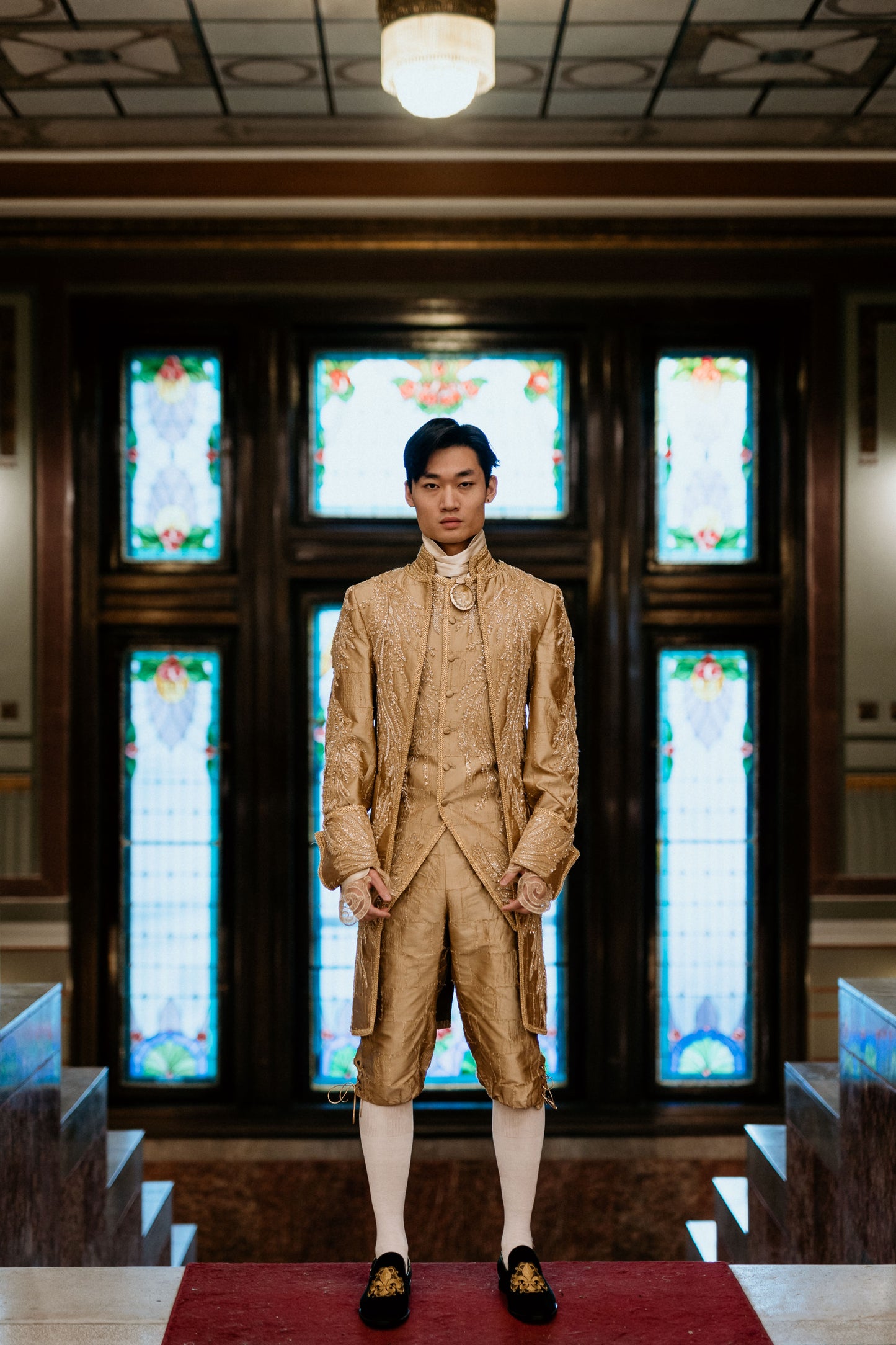 Golden Brocade Suit With Embroidery