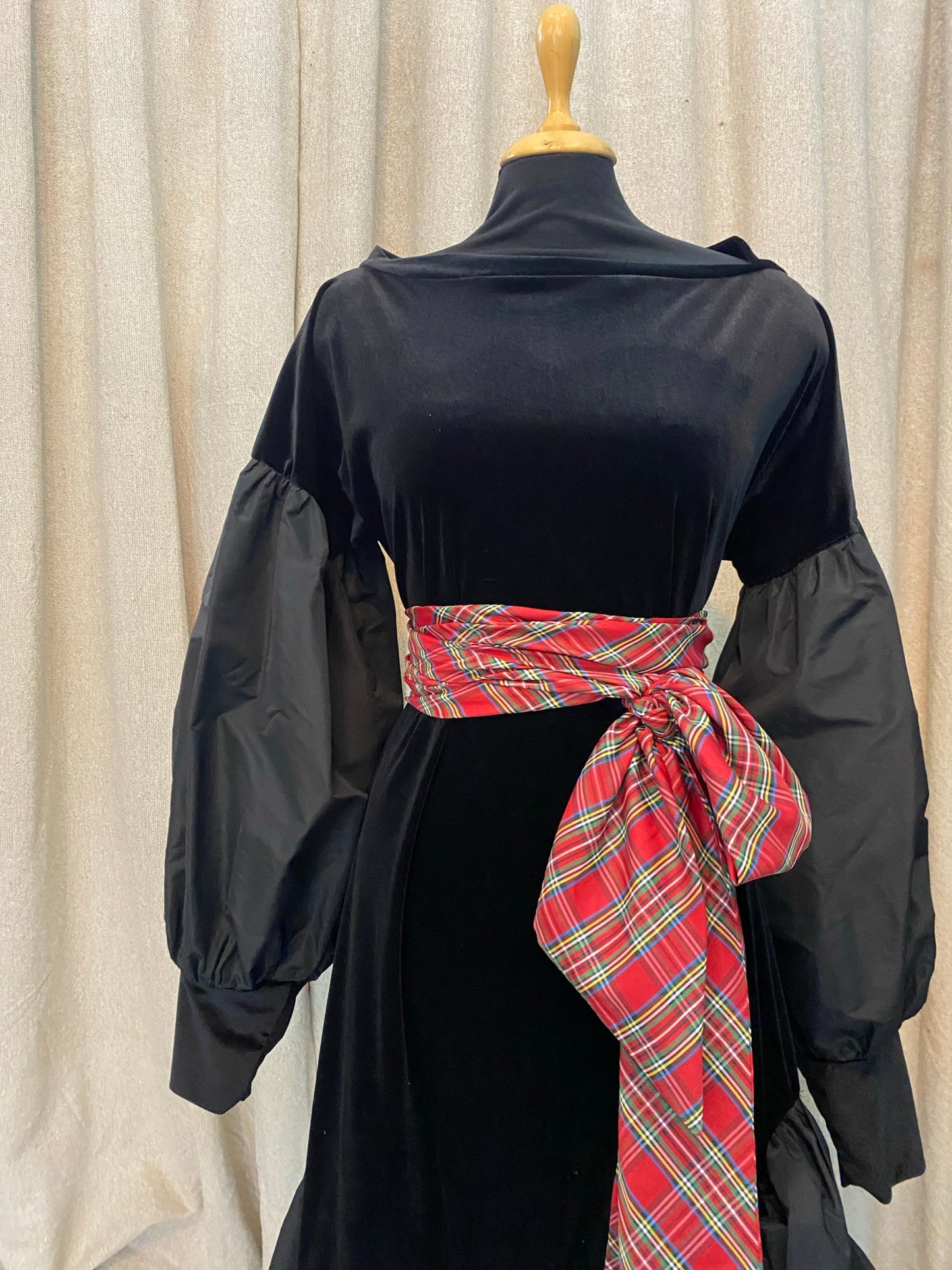 Velvet Dress With Taffeta Sleeves