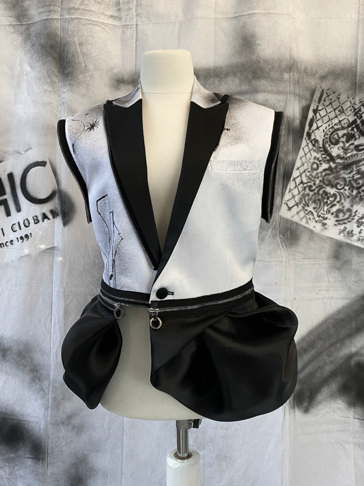 Puzzle Hand-painted Smoking Jacket With Metallic Zippers