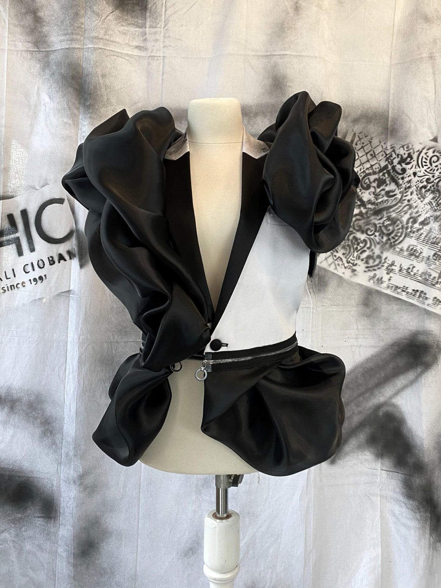 Puzzle Hand-painted Smoking Jacket With Metallic Zippers