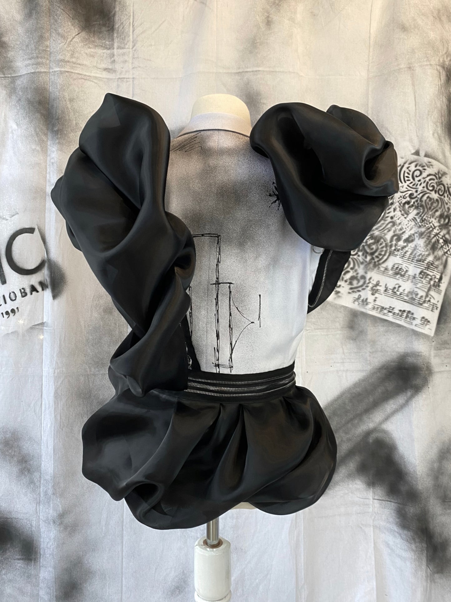 Puzzle Hand-painted Smoking Jacket With Metallic Zippers
