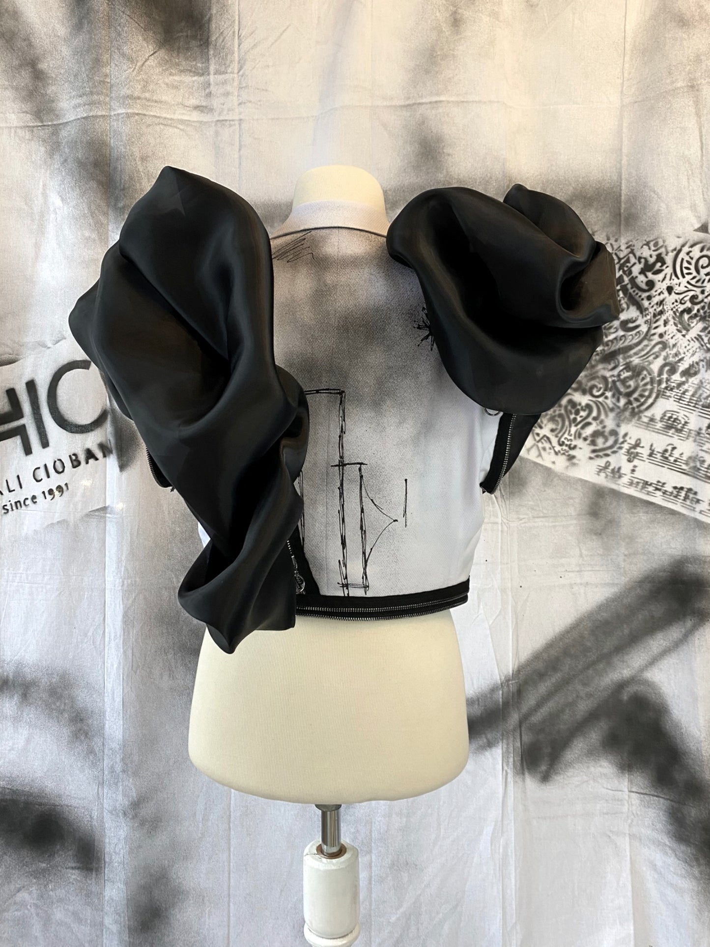 Puzzle Hand-painted Smoking Jacket With Metallic Zippers