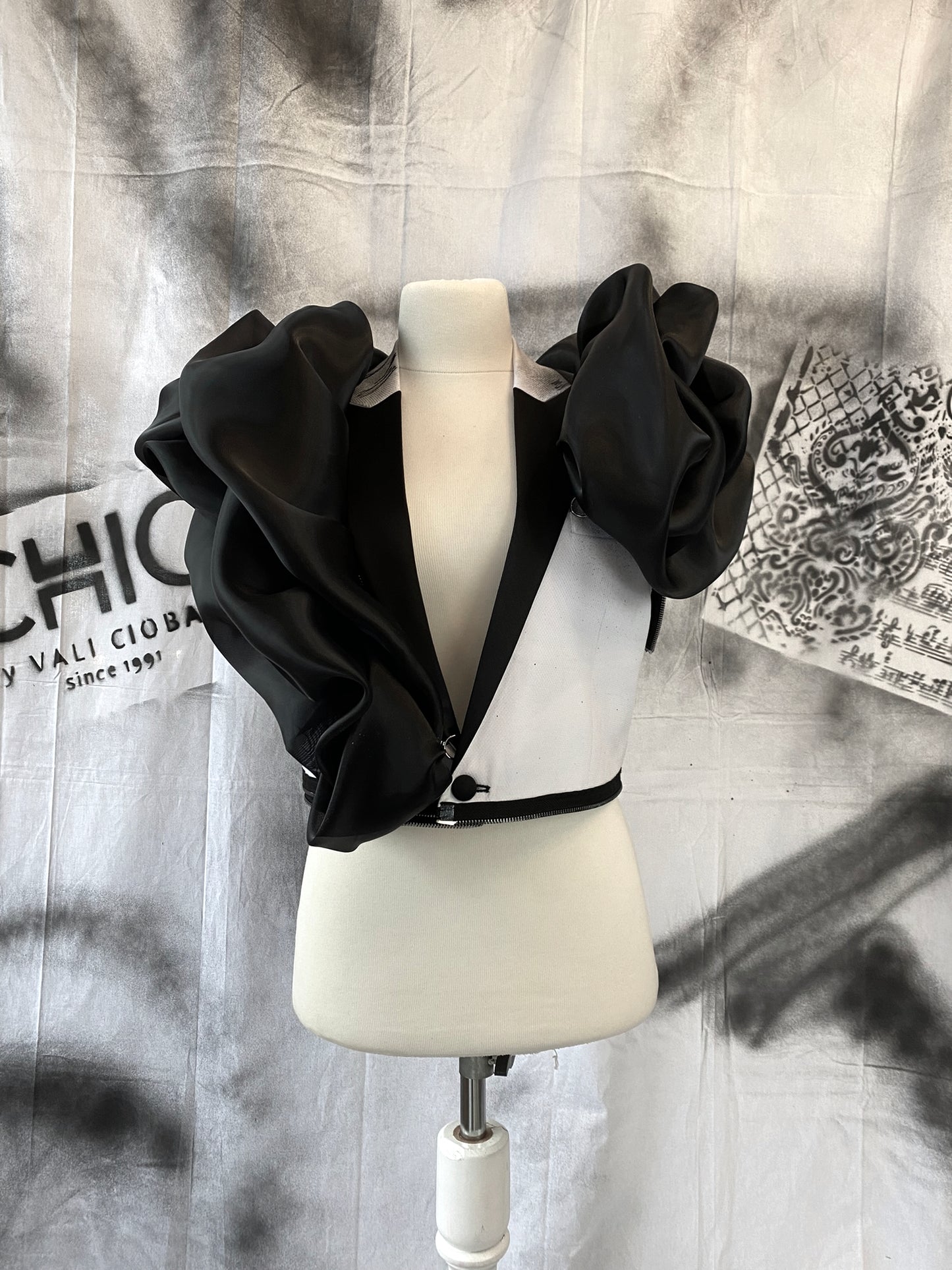 Puzzle Hand-painted Smoking Jacket With Metallic Zippers