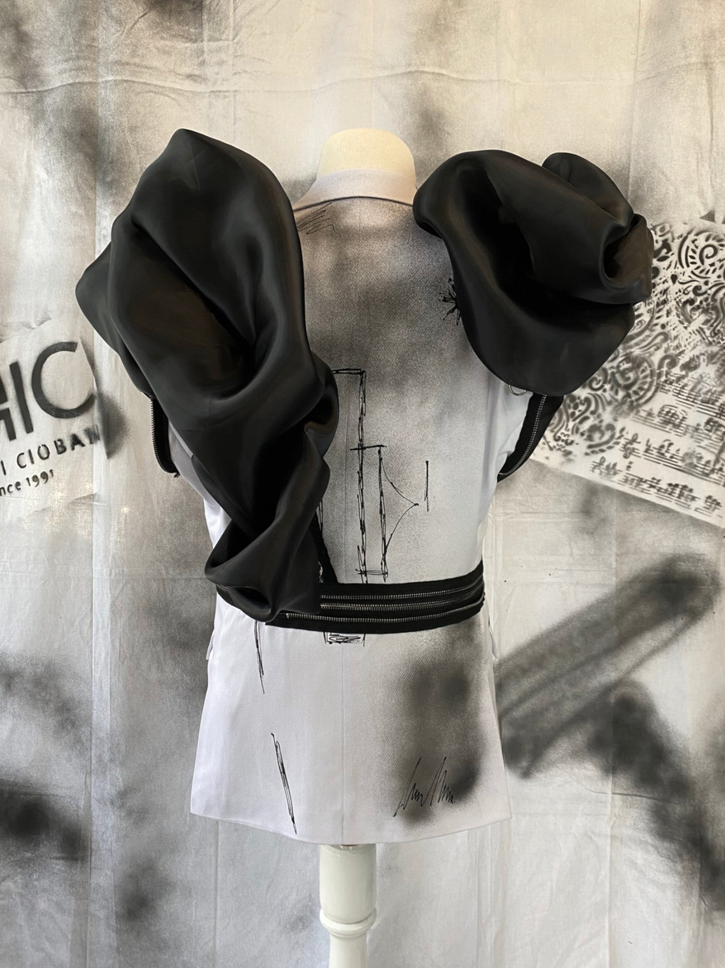 Puzzle Hand-painted Smoking Jacket With Metallic Zippers