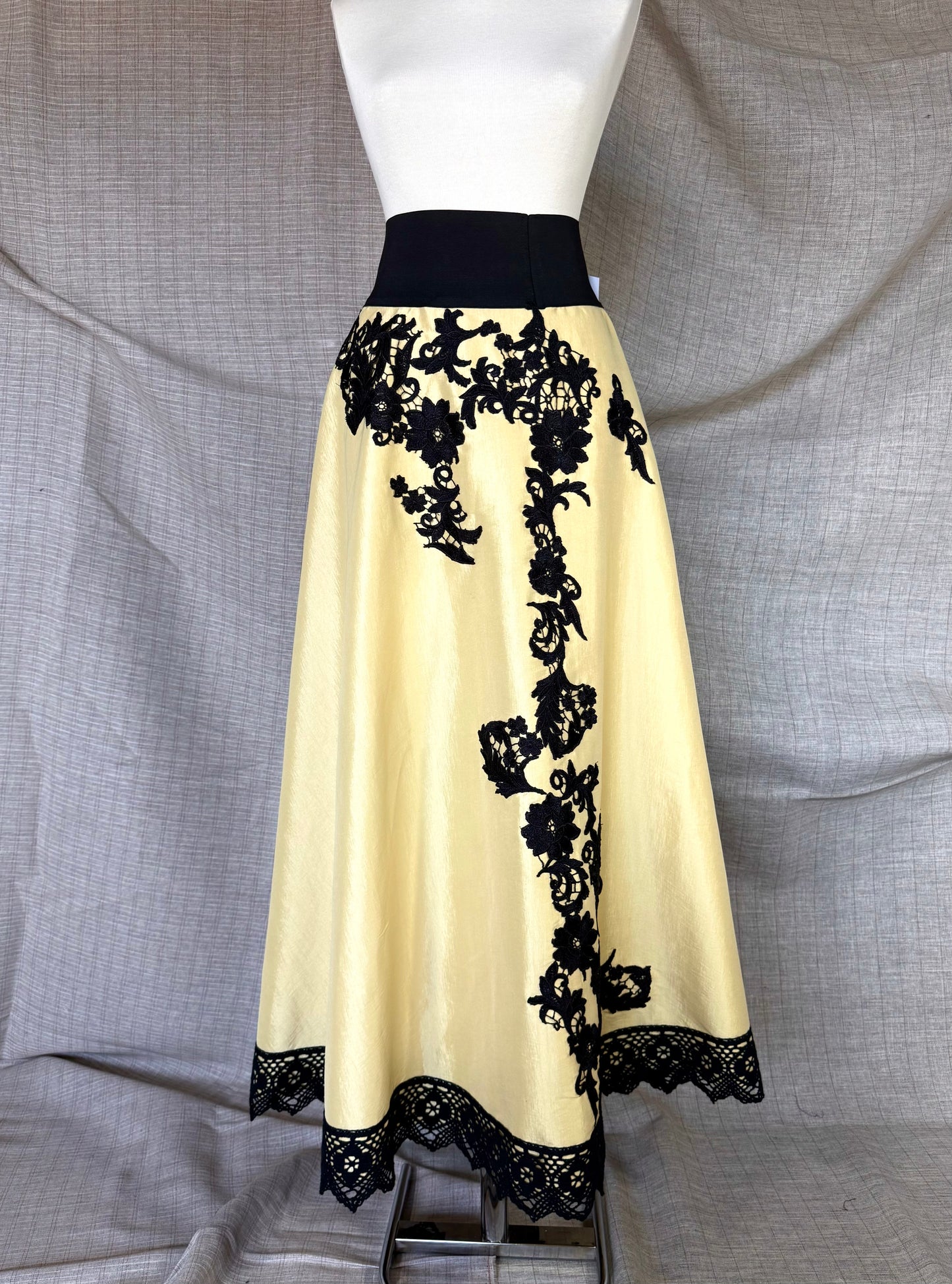 Long Yellow Skirt with Black Embroidery