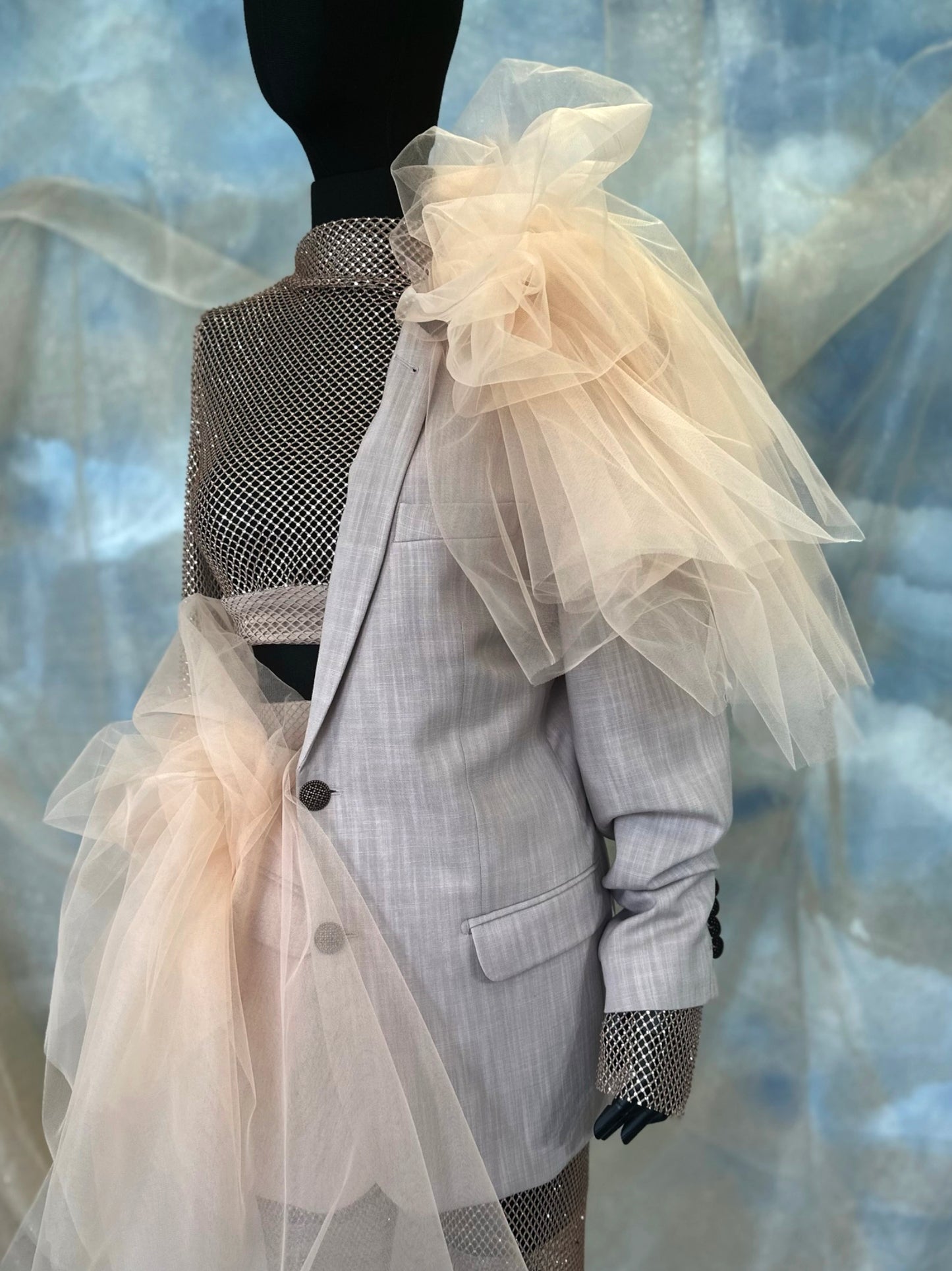 Asymmetrical Jacket With Tulle Frills