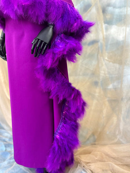 One-Shoulder Magenta Dress With Feather Trim