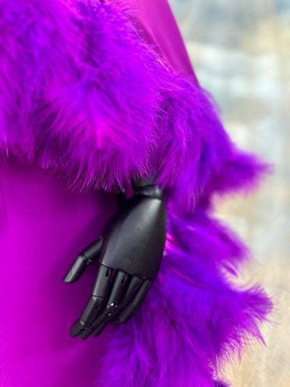 One-Shoulder Magenta Dress With Feather Trim