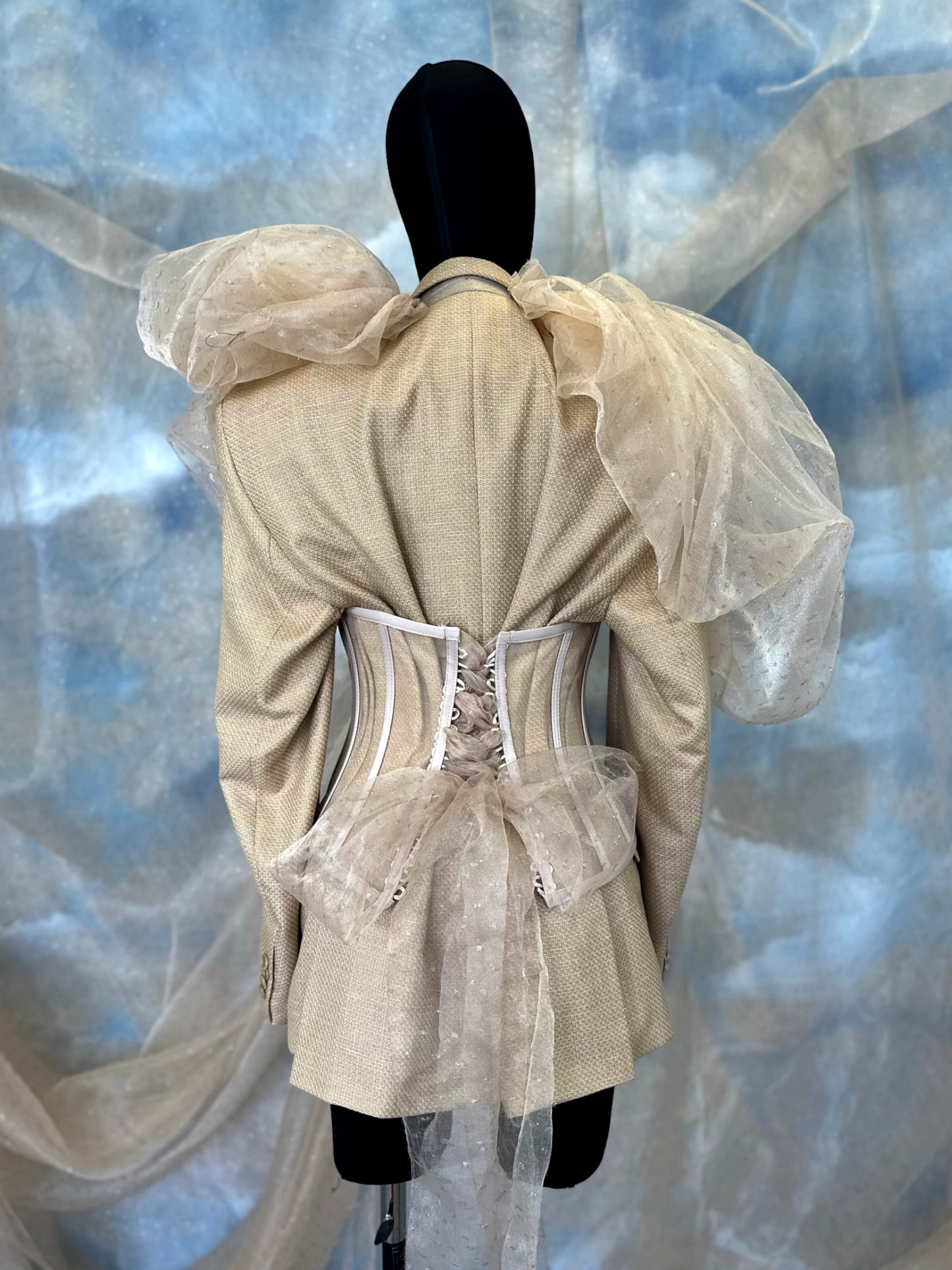 Oversized Jacket With Corset And Organza Details
