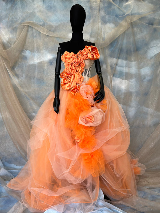 Orange Roses Corset With Tulle Skirt