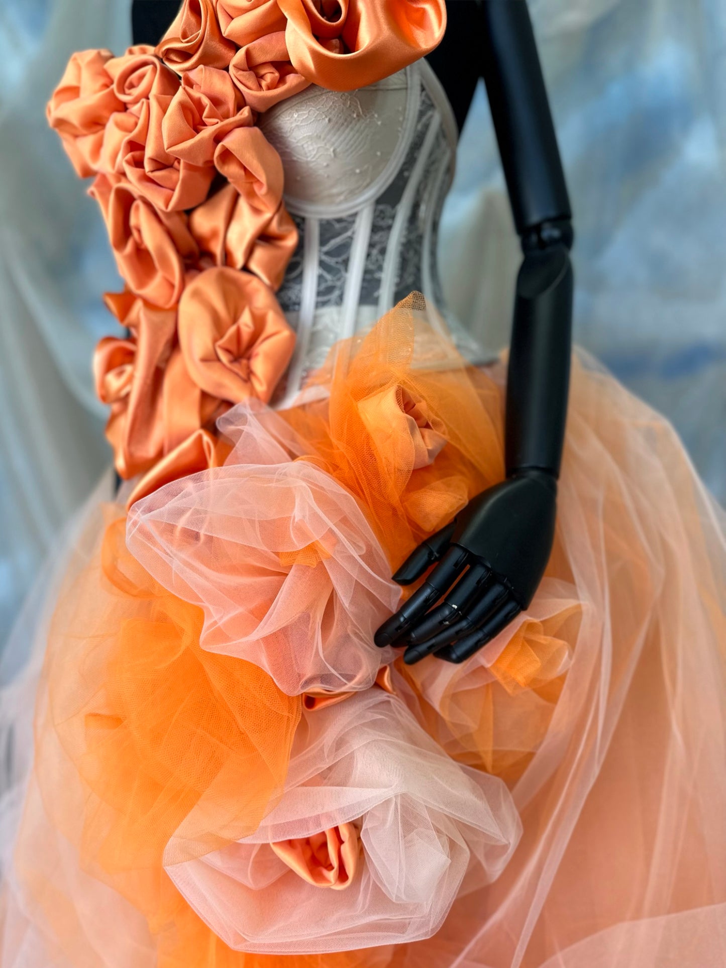 Orange Roses Corset With Tulle Skirt