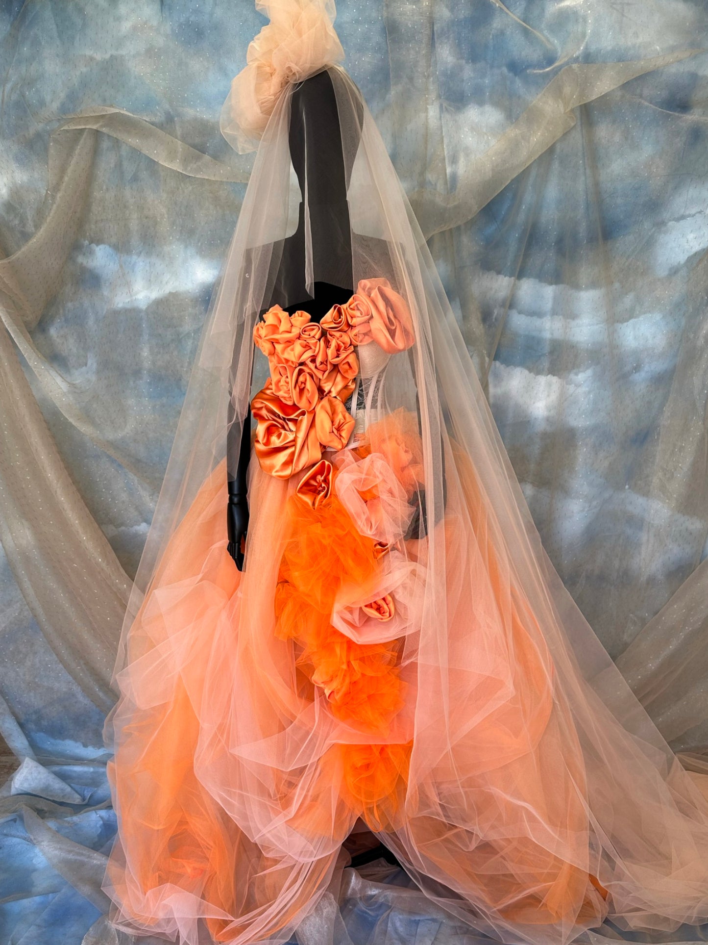 Orange Roses Corset With Tulle Skirt