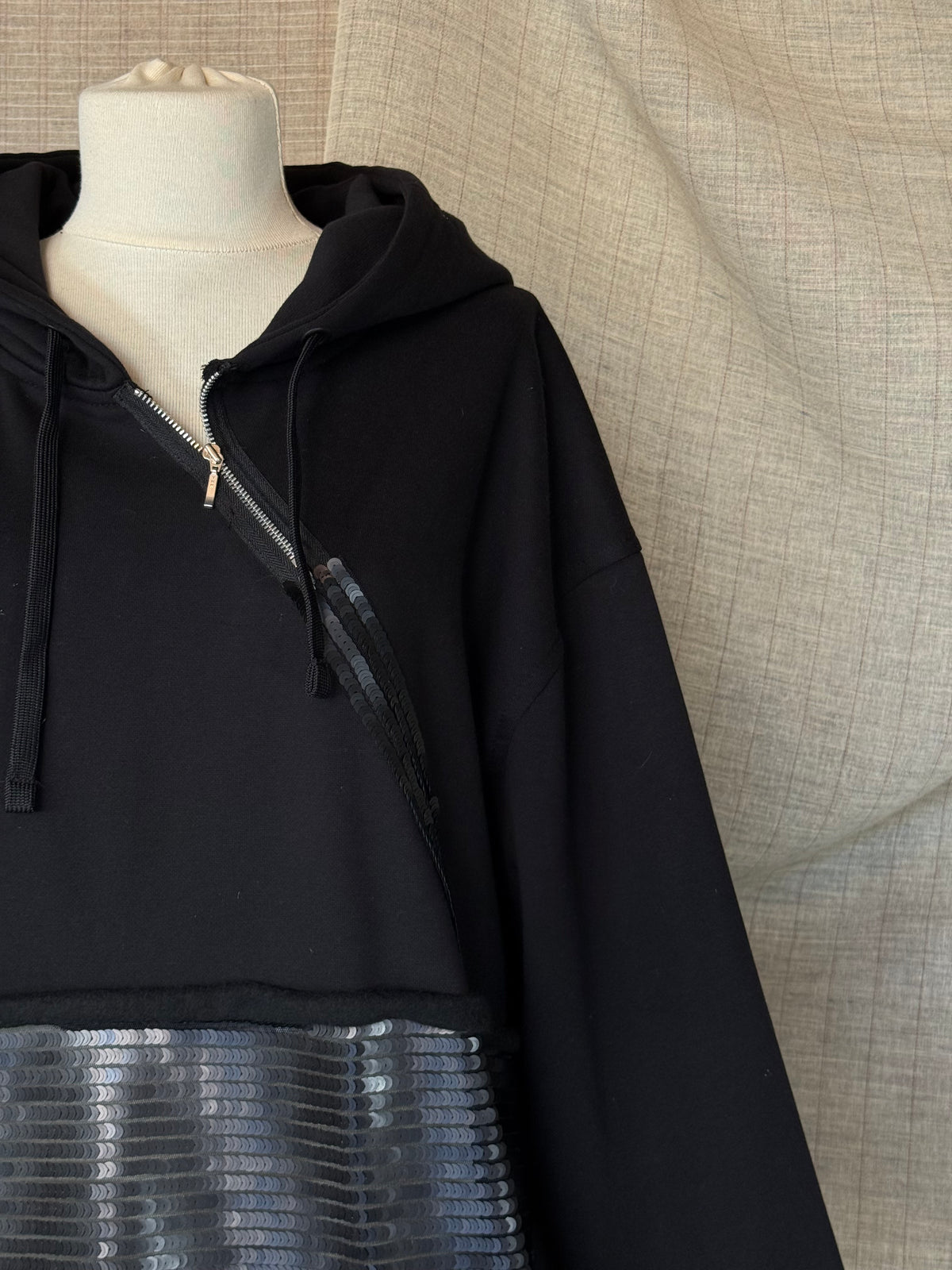 Black Hoodie With Sequin Details