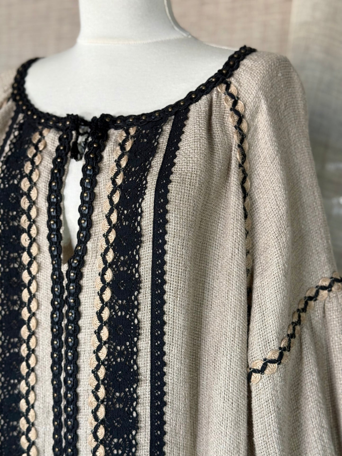 Folklore-inspired Dress with Black Details