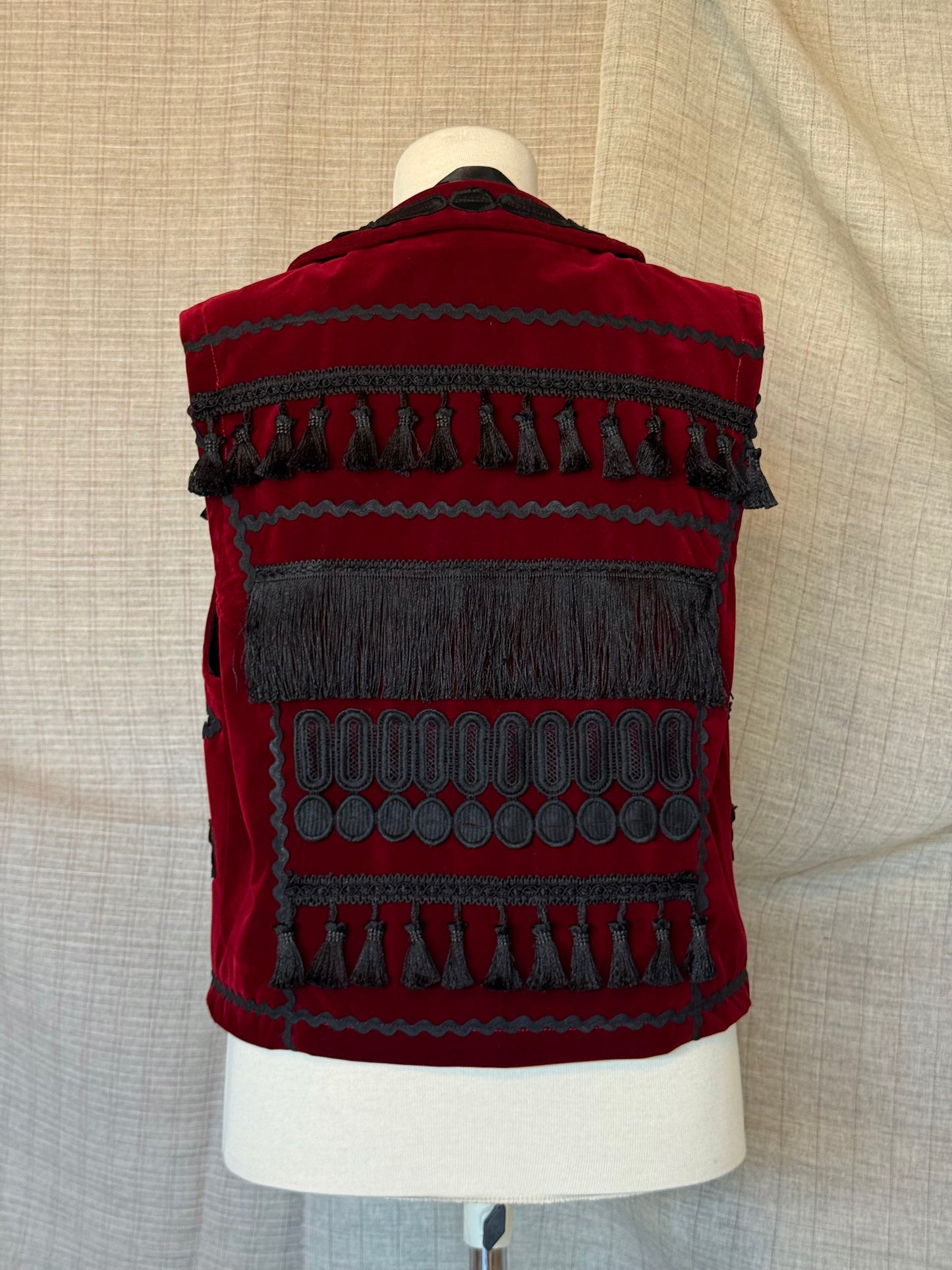 Dark Red Velvet Vest with Black Details