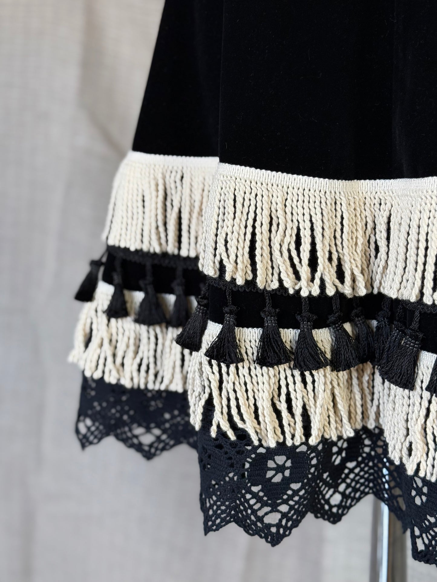 Short Velvet Skirt with Fringes and Lace