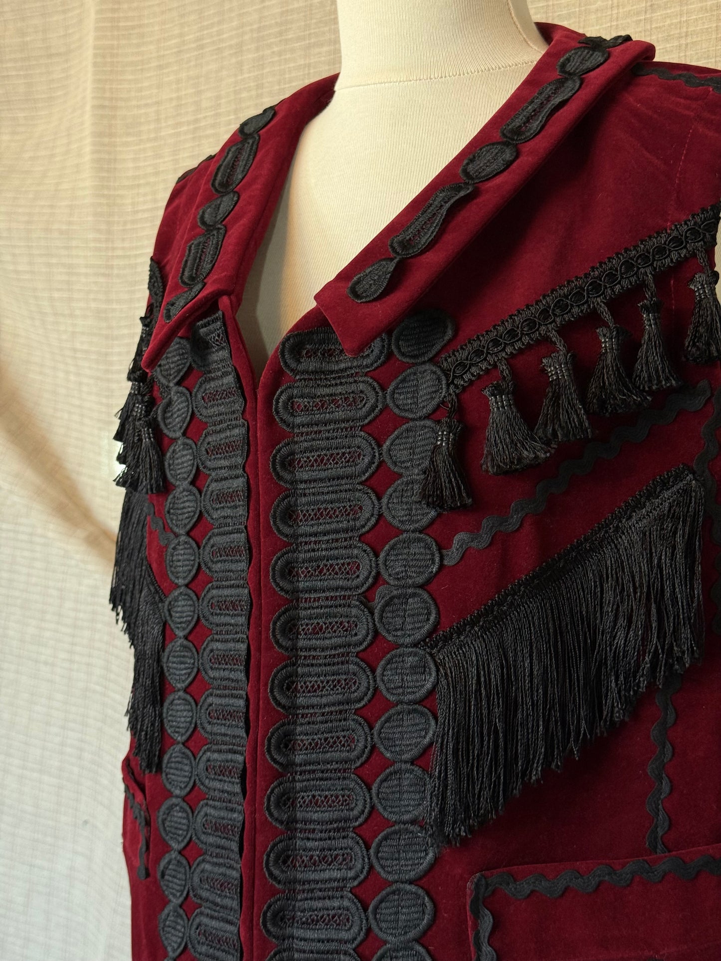 Dark Red Velvet Vest with Black Details