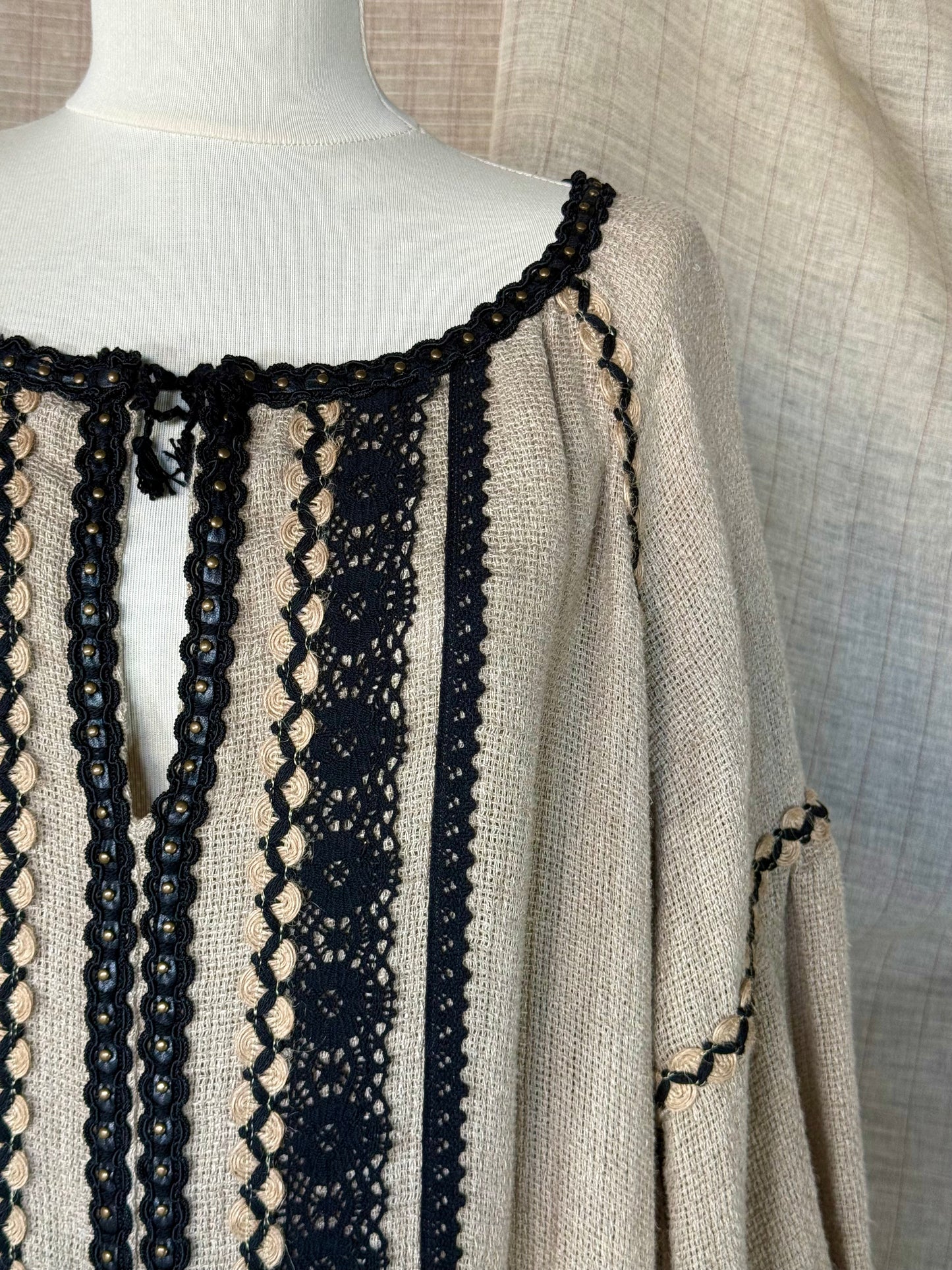 Folklore-inspired Dress with Black Details