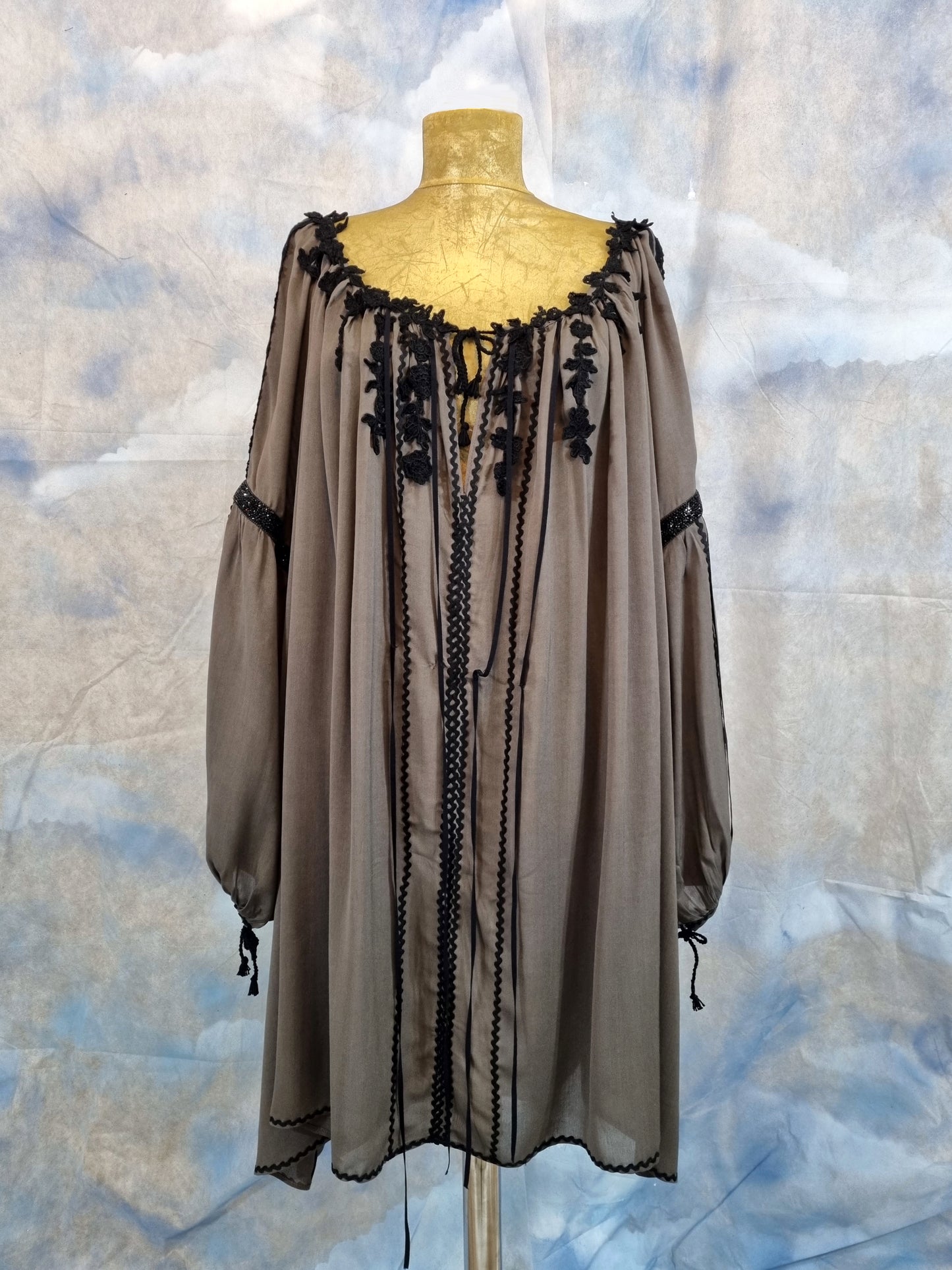 Sandy Grey Blouse With Black Embroidery