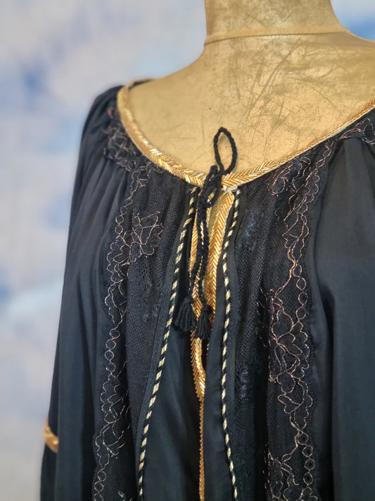 Black Silk Dress With Gold Embroidery