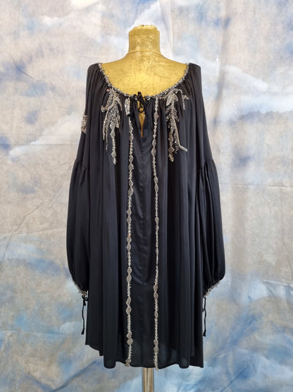 Black Silk Dress With Silver Embroidery