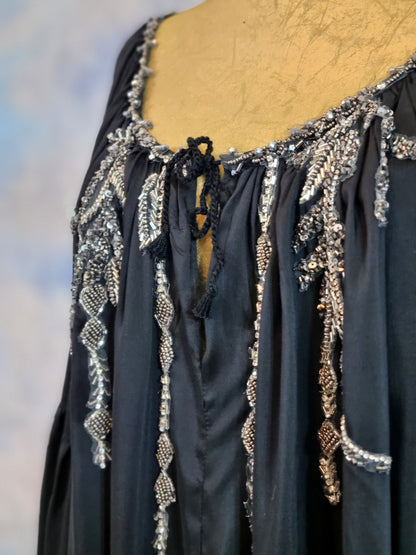 Black Silk Dress With Silver Embroidery