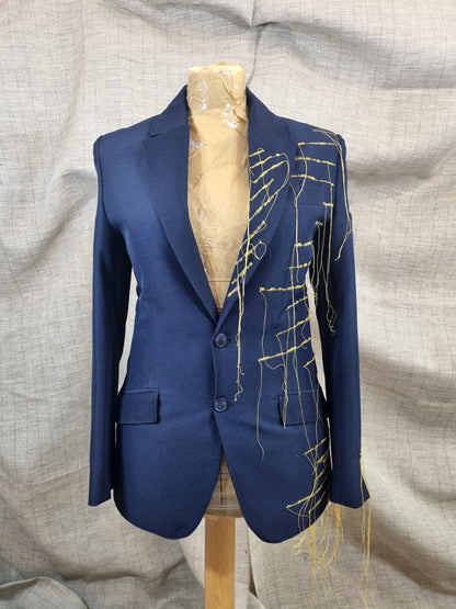 Dark Blue Jacket With Yellow Thread Stitching